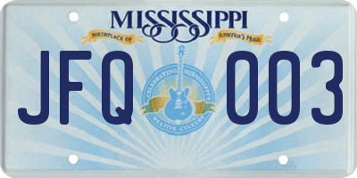 MS license plate JFQ003