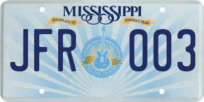MS license plate JFR003