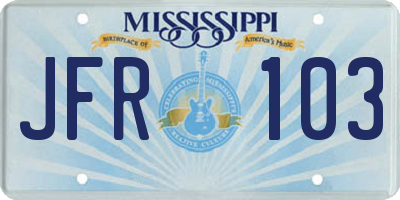 MS license plate JFR103