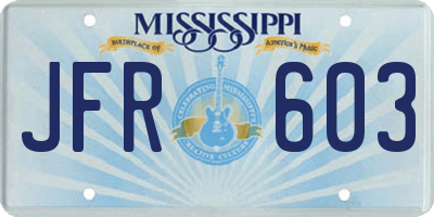 MS license plate JFR603
