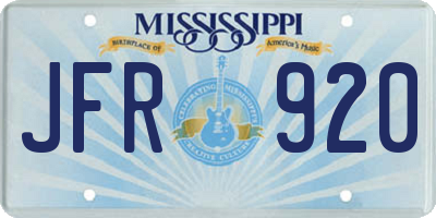 MS license plate JFR920