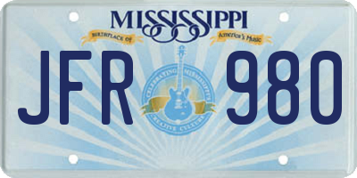 MS license plate JFR980