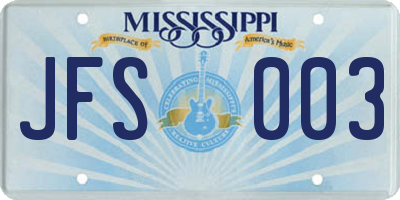 MS license plate JFS003