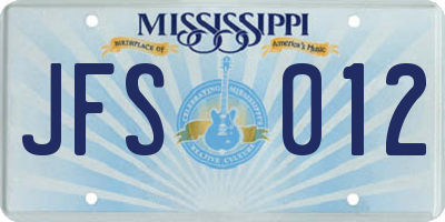 MS license plate JFS012
