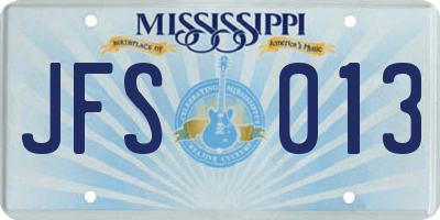 MS license plate JFS013