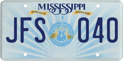 MS license plate JFS040