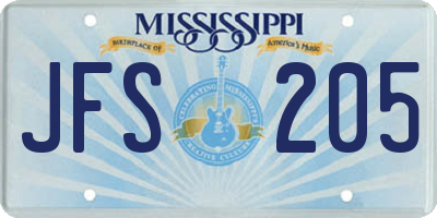 MS license plate JFS205