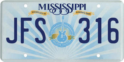 MS license plate JFS316