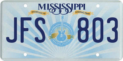 MS license plate JFS803