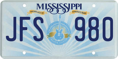 MS license plate JFS980