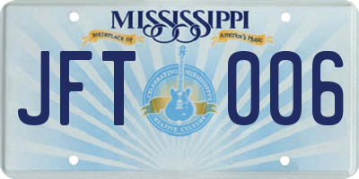 MS license plate JFT006