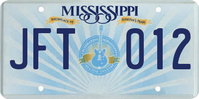 MS license plate JFT012