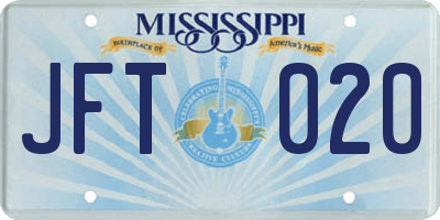 MS license plate JFT020