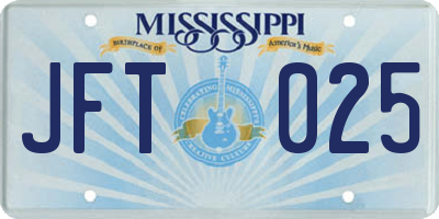 MS license plate JFT025