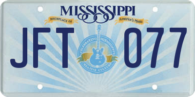 MS license plate JFT077
