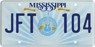 MS license plate JFT104