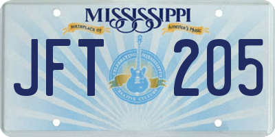 MS license plate JFT205