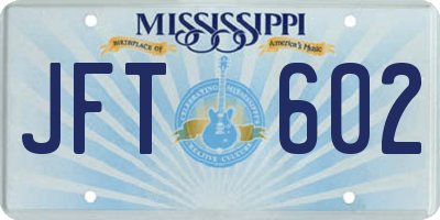 MS license plate JFT602