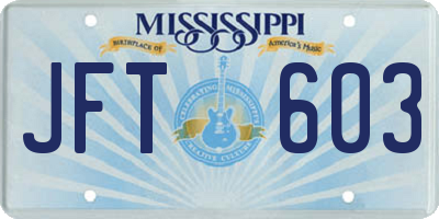 MS license plate JFT603