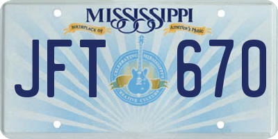 MS license plate JFT670