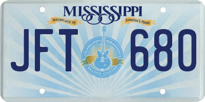 MS license plate JFT680
