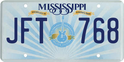 MS license plate JFT768