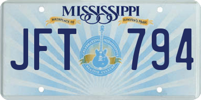 MS license plate JFT794