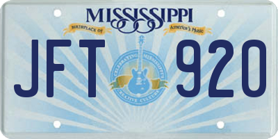 MS license plate JFT920