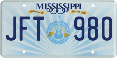 MS license plate JFT980