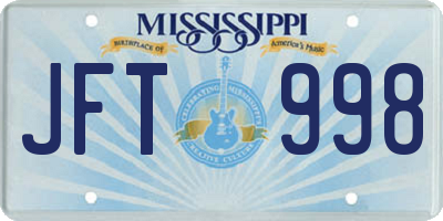 MS license plate JFT998