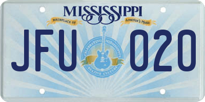 MS license plate JFU020