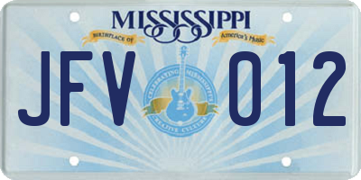 MS license plate JFV012