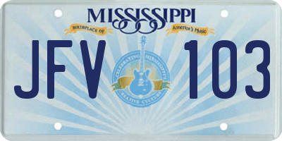 MS license plate JFV103