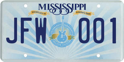 MS license plate JFW001