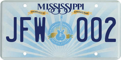 MS license plate JFW002
