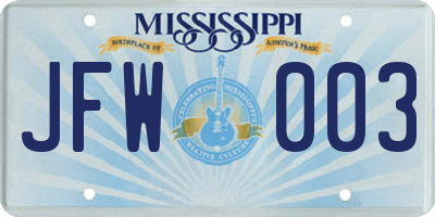 MS license plate JFW003