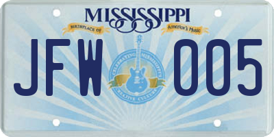 MS license plate JFW005
