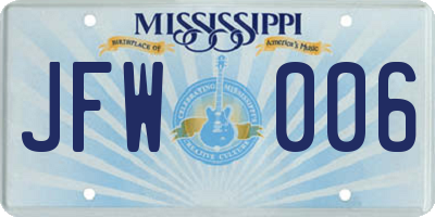 MS license plate JFW006