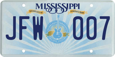 MS license plate JFW007