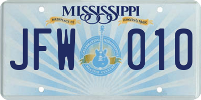 MS license plate JFW010