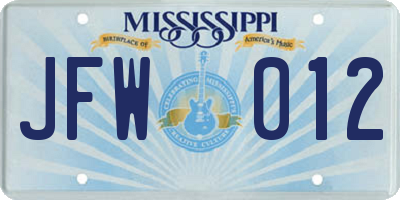 MS license plate JFW012