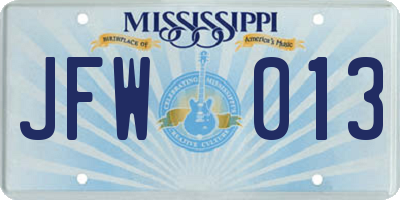 MS license plate JFW013