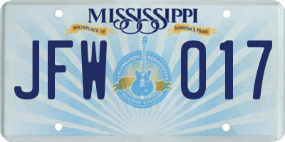 MS license plate JFW017