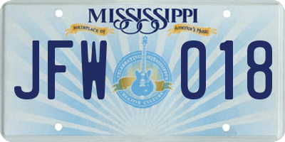 MS license plate JFW018