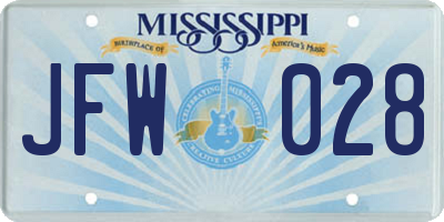 MS license plate JFW028