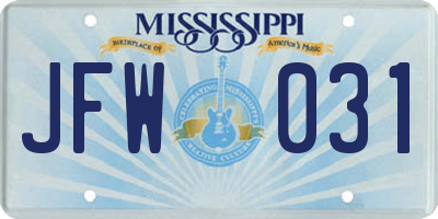 MS license plate JFW031
