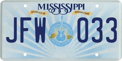 MS license plate JFW033