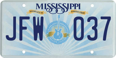 MS license plate JFW037