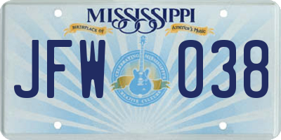 MS license plate JFW038