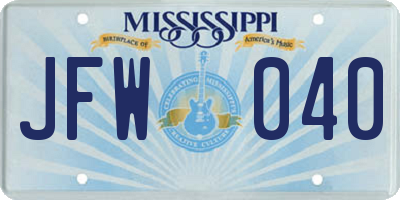 MS license plate JFW040